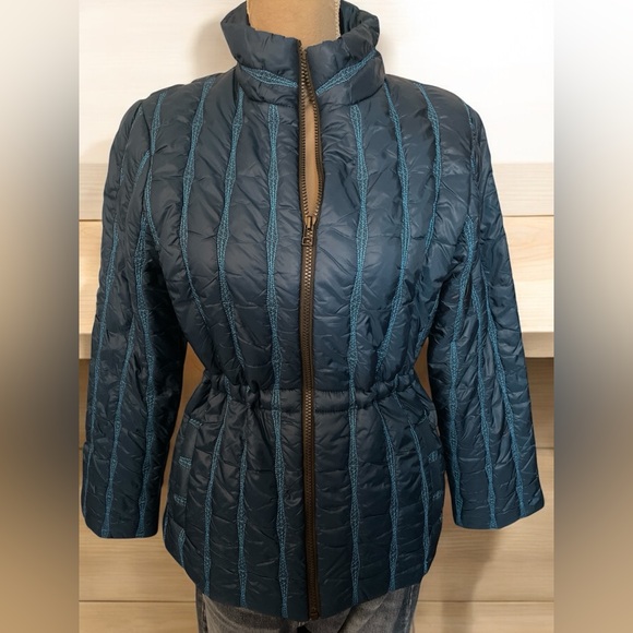 Cabi Poseidon Puffer 914 Teal Blue Mock Neck Zip Up Jacket Size Small - Picture 1 of 14